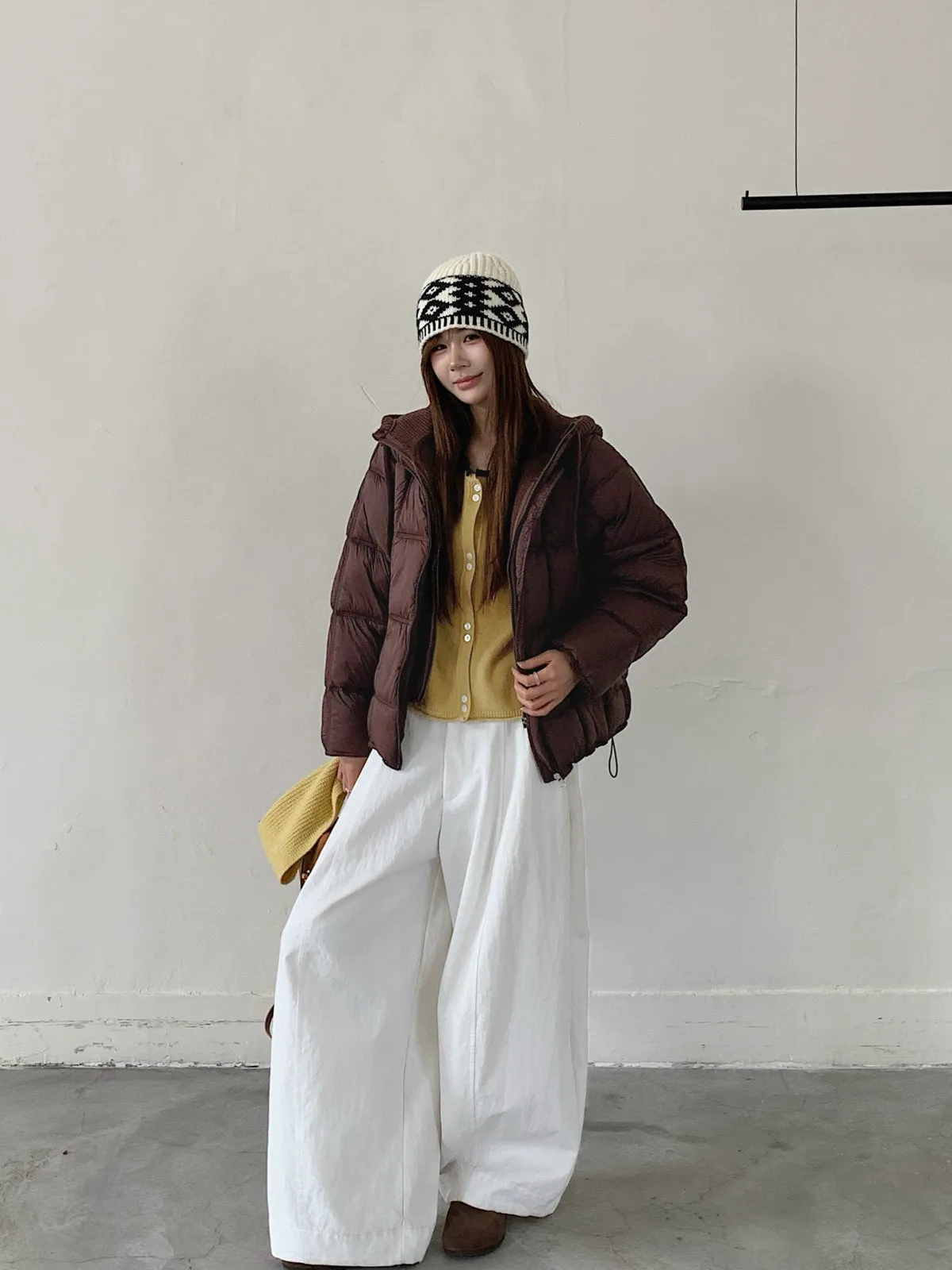 Korean Knit Hood Patchwork Short Puffer Jacket Women Loose Lightweight Warm Padded Parkas Women Solid Color Zipper Winter Jacket