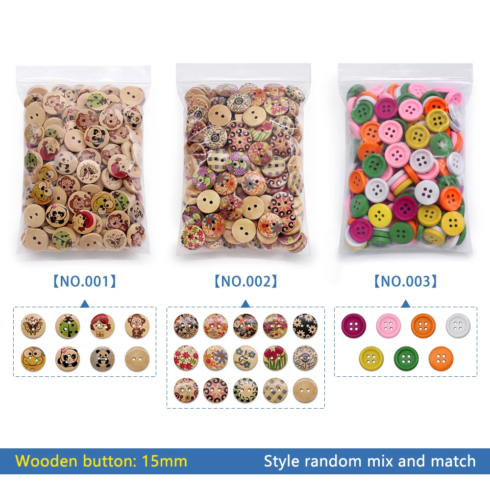 Wholesale 200pcs 15mm mixed cartoon wood button for kids sewing buttons clothes accessories wood crafts decoration DIY