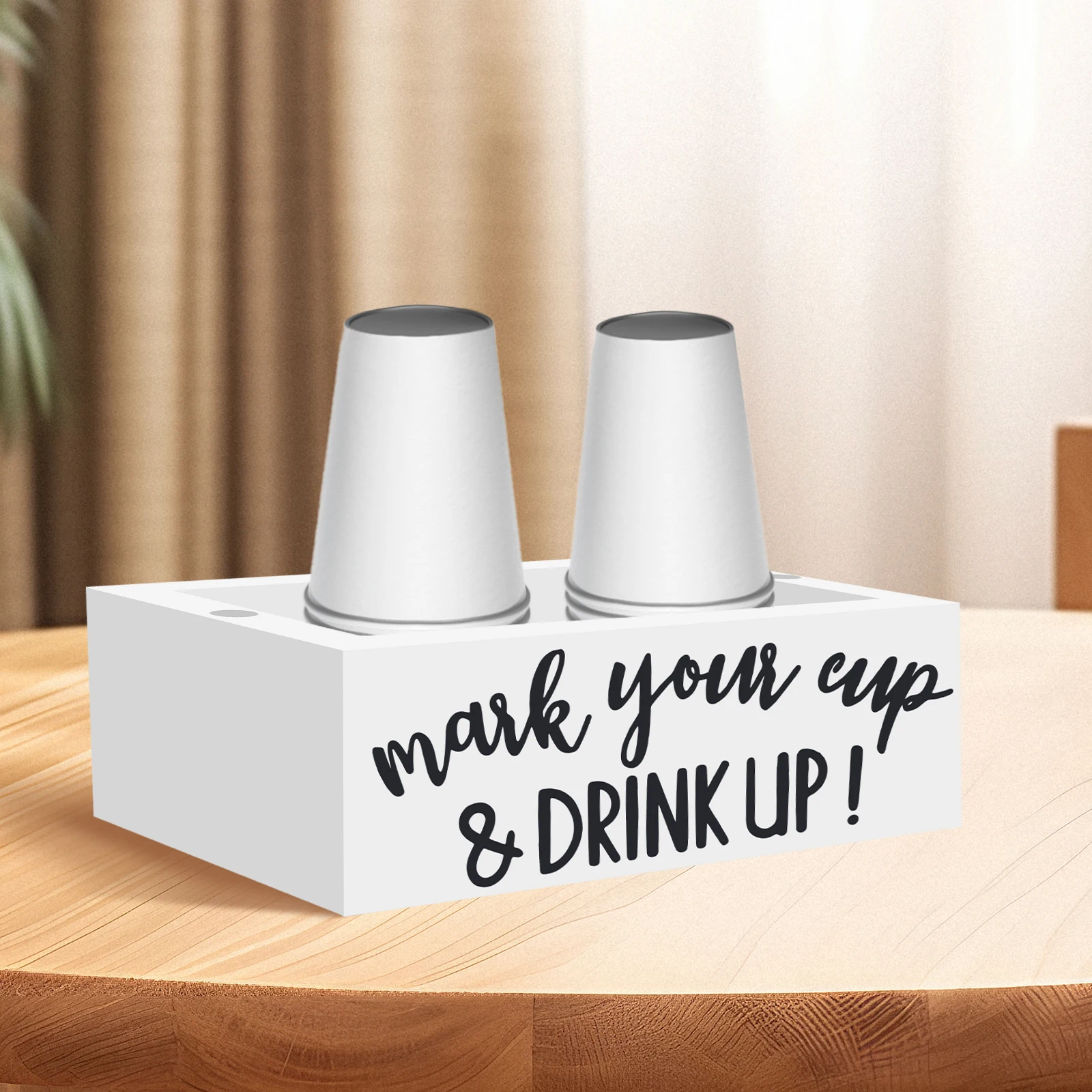 Disposable Cup Storage Holder Multifunctional Desktop Cup Storage Rack Wood Cup Organizer with Marker Holes Desktop Storage Rack