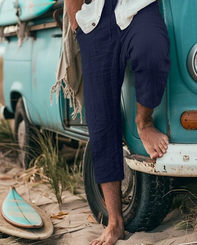 Casual Loose Men's Cropped Shorts Summer Shorts Beach Pumping Straight Pants Solid Color Comfortable Transparent Outdoor Wholesa