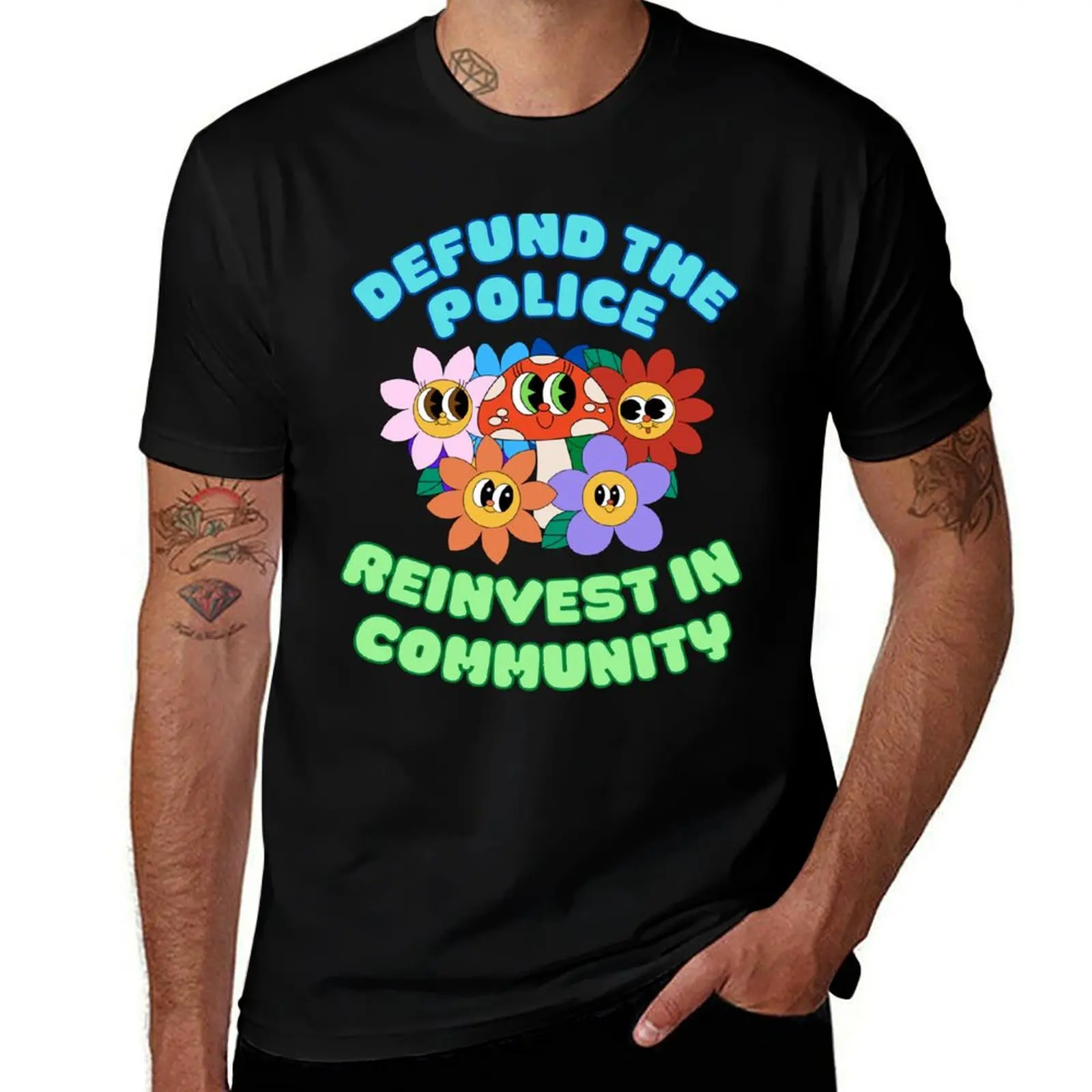 

the t in Community. pack man T-Shirt funny Defund for shirts dark humor Police. shirts t Reinvest cotton