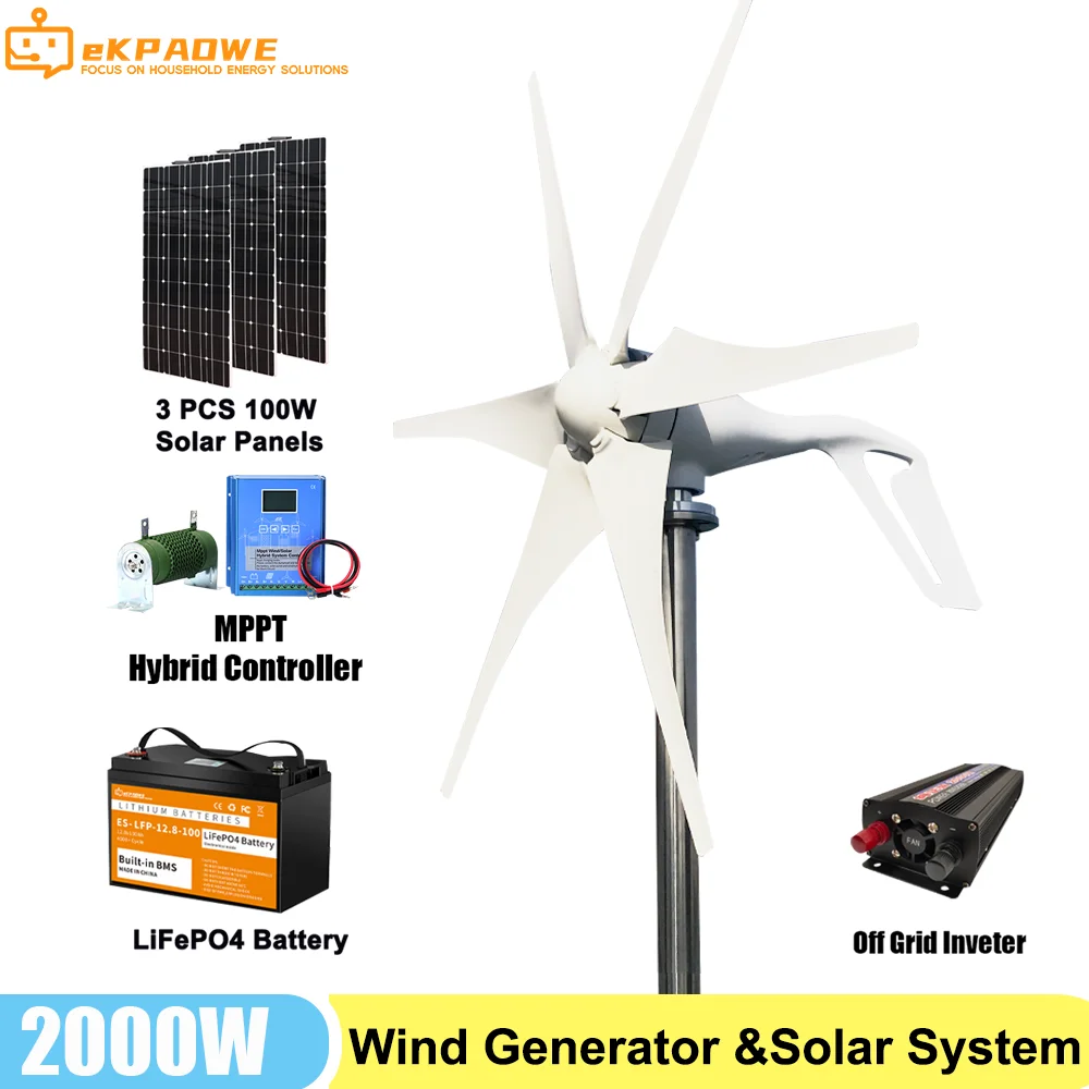 

1000W Horizontal Wind Turbine Generator 12V 24V 48V Alternative Energy Generators Free Energy Windmill with MPPT Controller