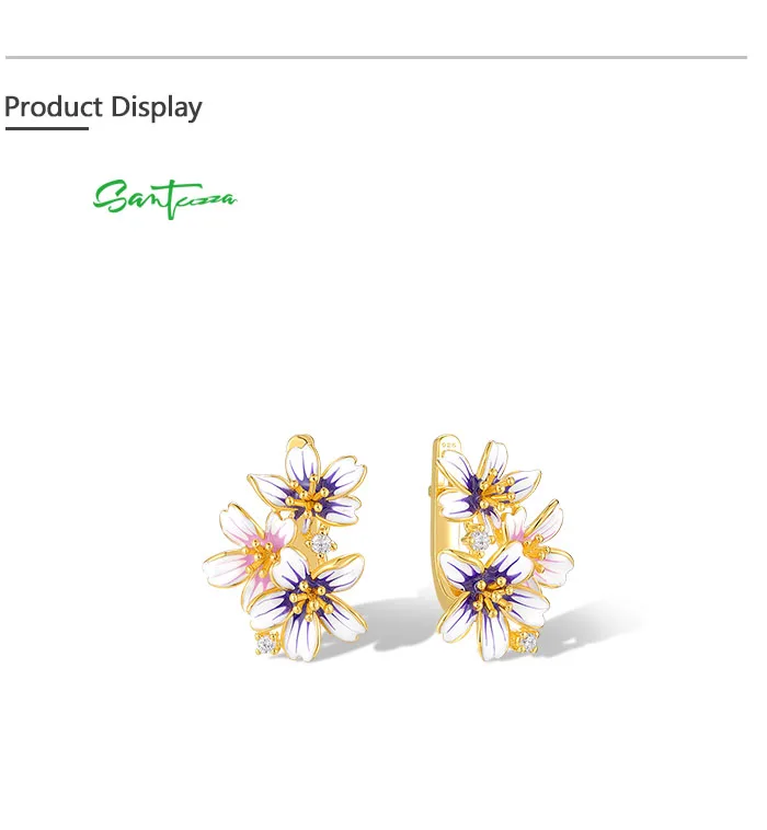 SANTUZZA 925 Echtes Sterling Silber Ohrhänger für Damen Exquisite Blumen Hochzeit Verlobung Eleganter Edler Emaille-Schmuck – Detail 3