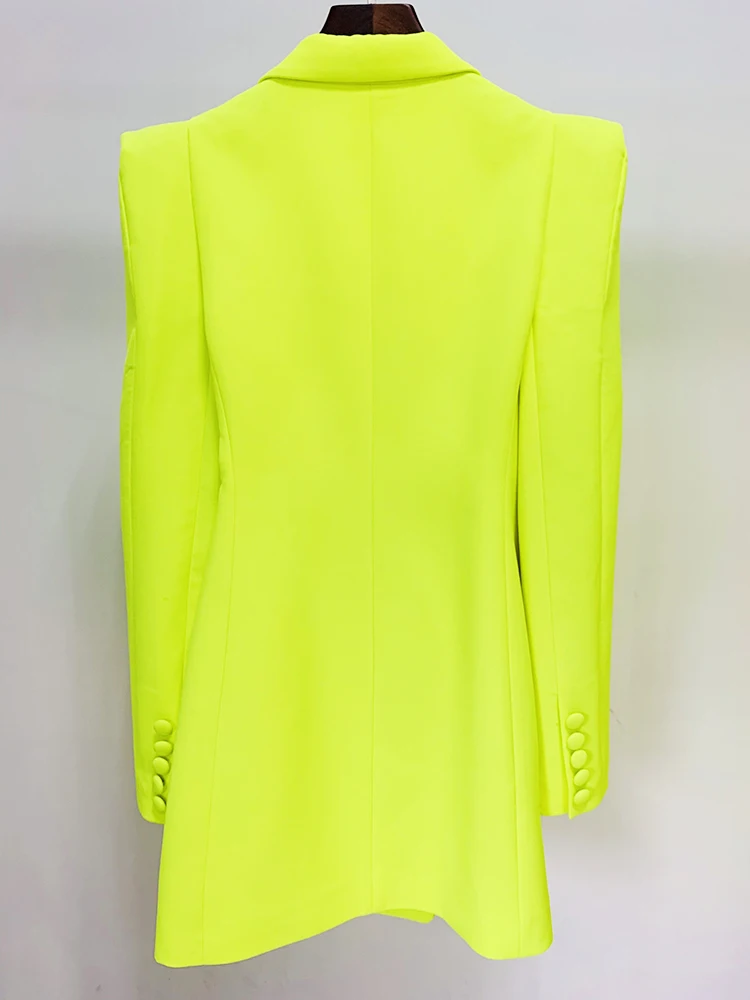 HIGH STREET-Chaqueta larga con doble botonadura para mujer, Blazer fluorescente con hombros al descubierto, moda de diseñador, 2024