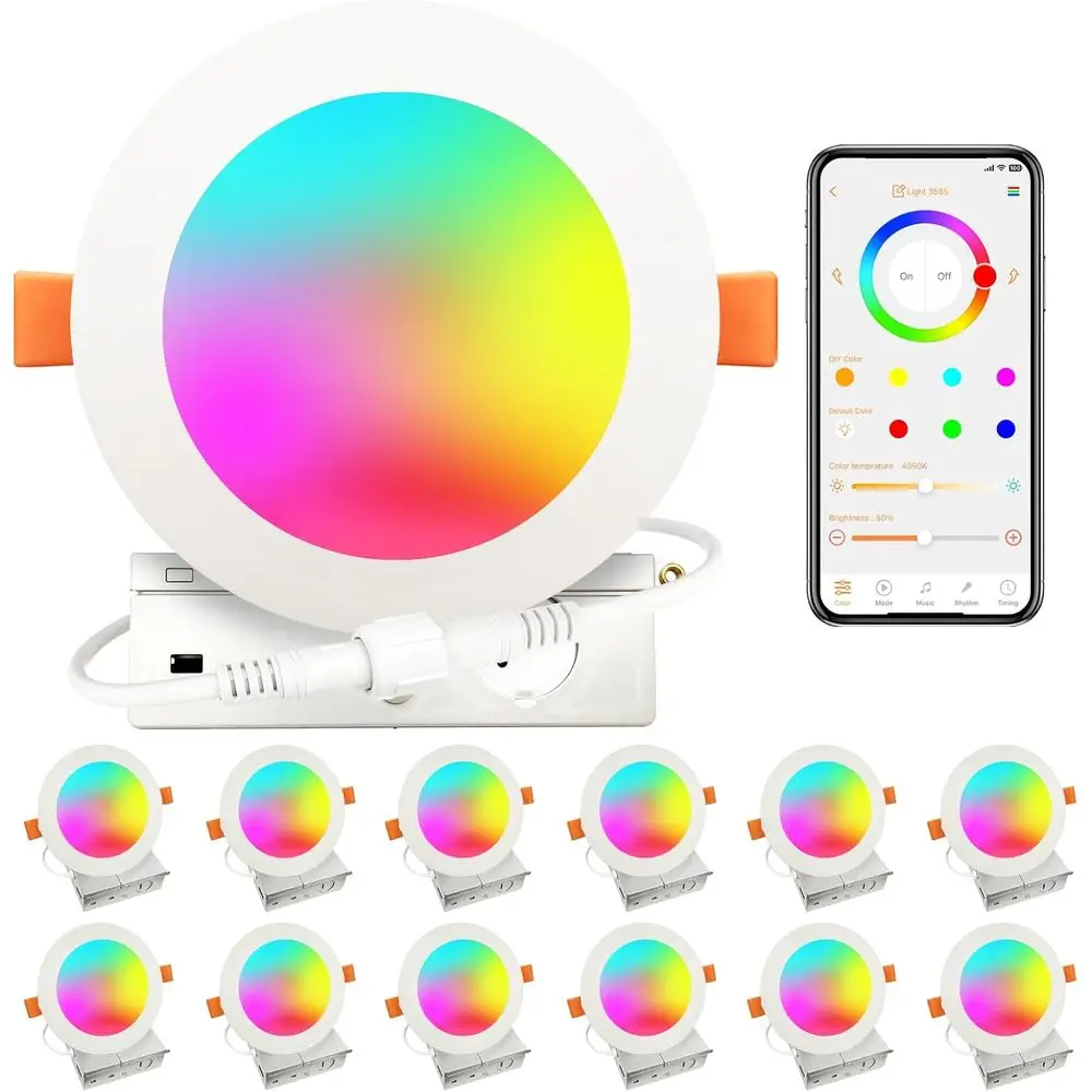 

Smart Reced Lighting 4 Inch Work with Alexa & Siri，12W 1100LM Reced Ceiling Light 2700K-5700K，16 Million Col，Music Sync, DIY Sce