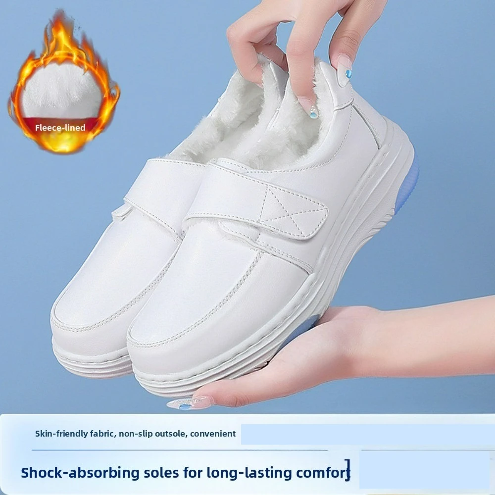 Nurse Shoes for Medical Staff Non-Slip Thick Soft Sole Fatigue-Free Breathable Lightweight Work Shoes Fleece Lined Warm Shoes