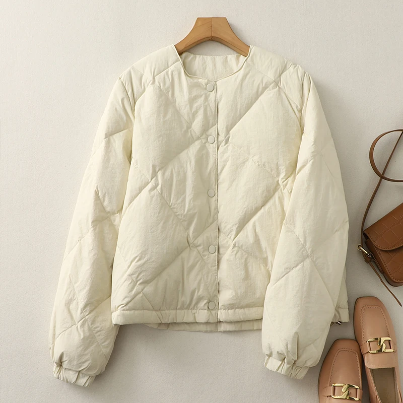 Winter Women's ort Puffer Jaet Diamond Pattern Design ey High-End Cotton Bread Sle Coat Vintage Loose Fit Long Sve