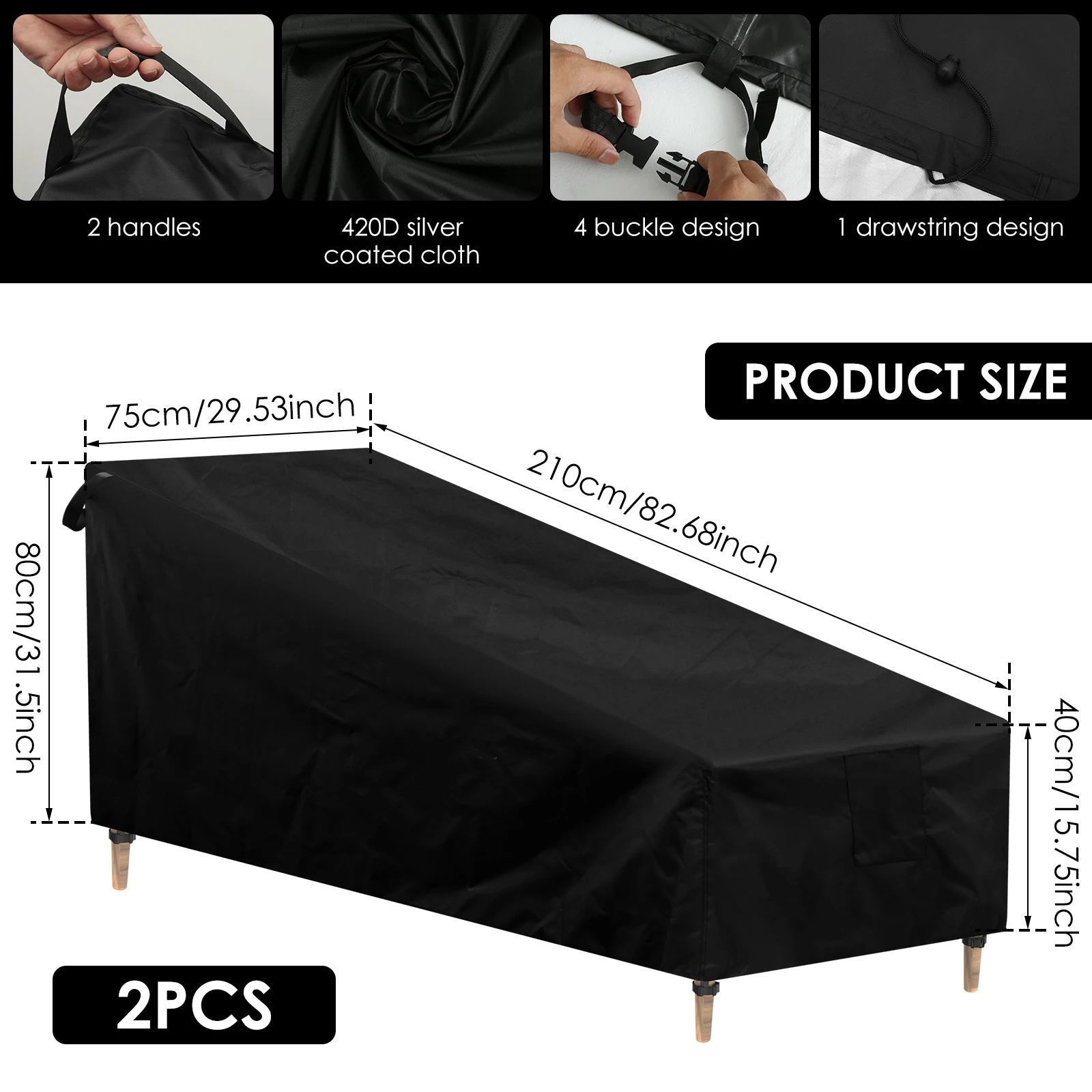 2Pcs Furniture Waterproof Cover Outdoor Lounge Chair Sofa Cover 420D Oxford Heavy duty Garden Patio Table Chair Dustproof