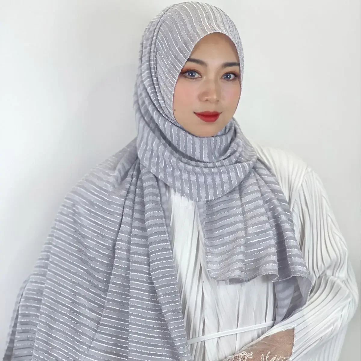 Ramadan Muslim Hijab Ethnic Scarf Women Striped Headscarf Head Wrap for Islamic Hijabs Scarves Turban Arabic Ladies Headdress