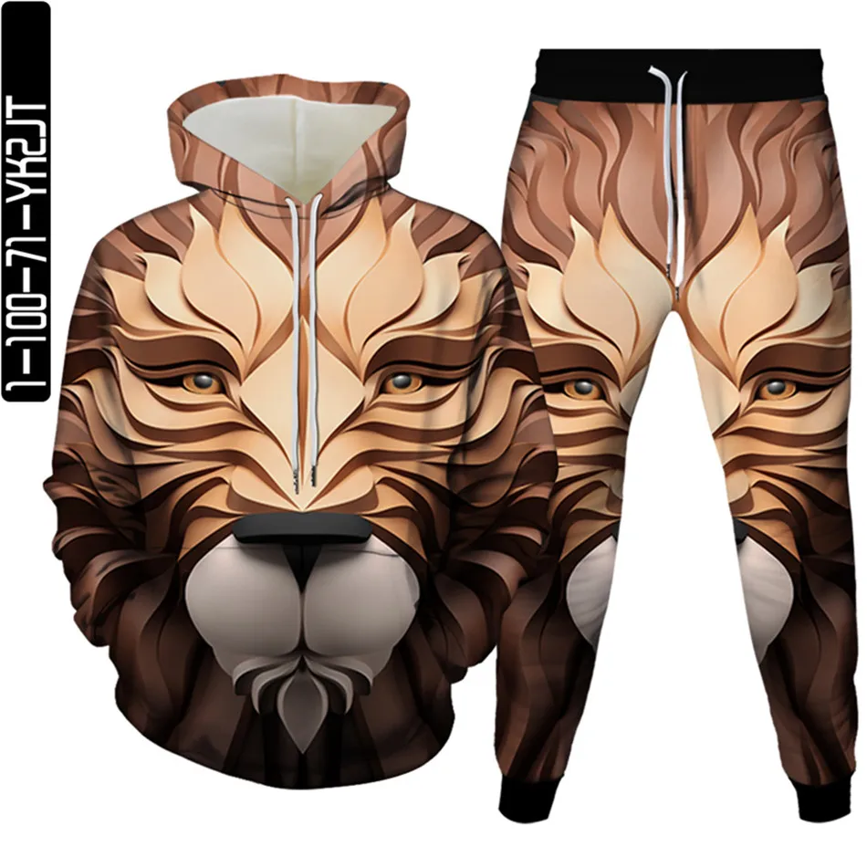 

Men Autumn Harajuku Style Clothes Suit Animal Lion 3D Printing Hoodies+Trousers 2pc Sets Women Casual Tracksuit Plus Size S-6XL