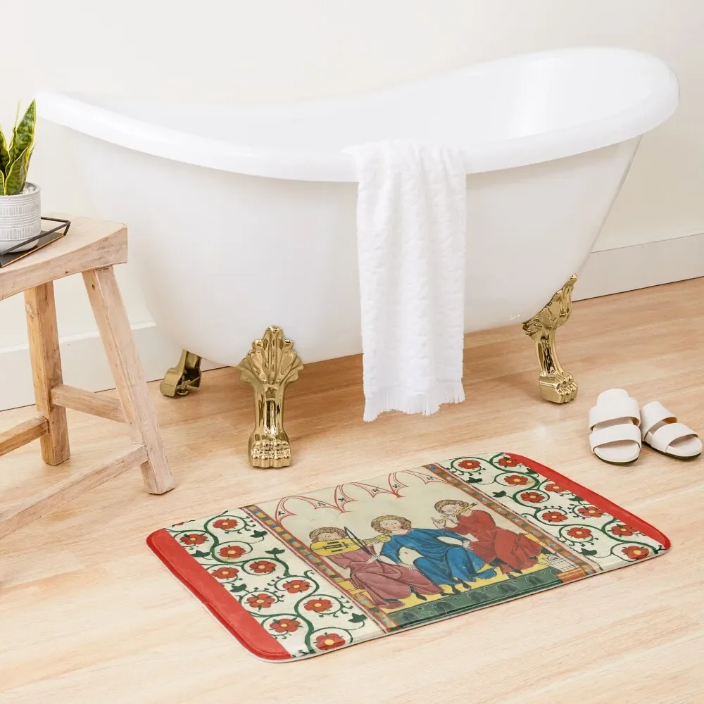 

MEDIEVAL MUSIC AND MUSICIANS ,ANTIQUE MINIATURE WITH WILD ROSES Bath Mat Bathtub Carpet Hallway Carpet Mat