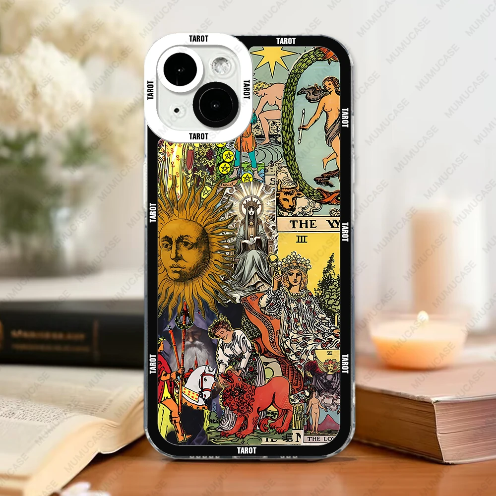 Funda de teléfono artística con Collage de tarjetas de Tarot de bruja para iPhone 16 Pro Max 15 Plus 14 13 12 Mini 11 XS X XR, funda suave