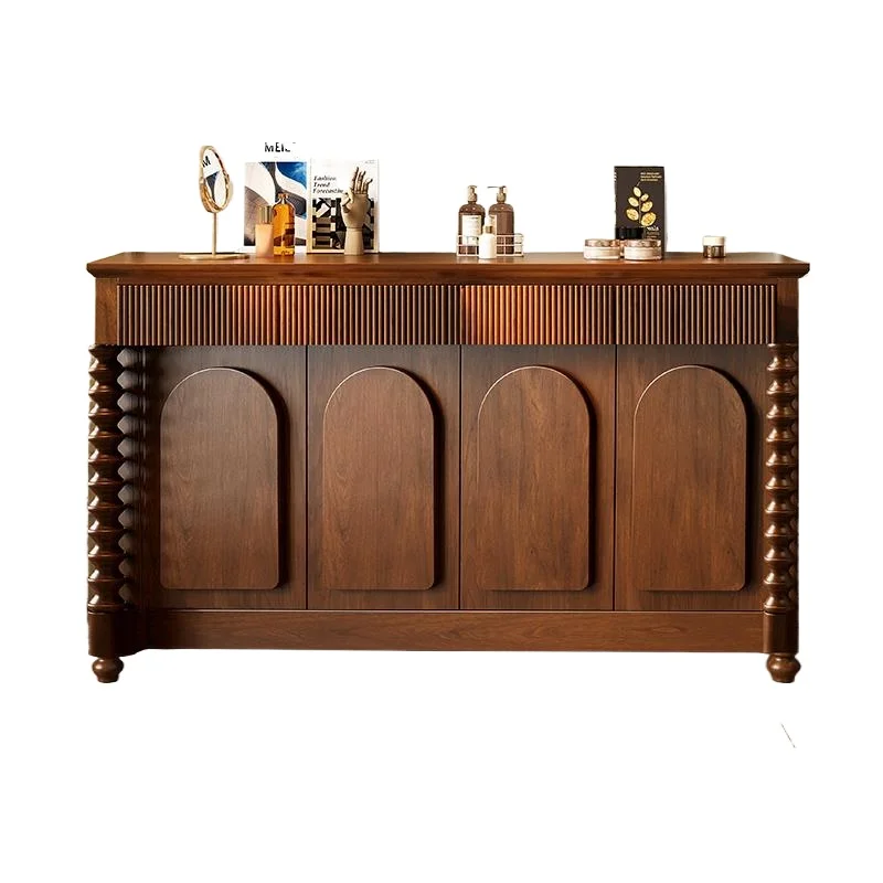 

Medieval Roman column dining side cabinet Solid wood entry against the wall French retro entrance decorative cabinet