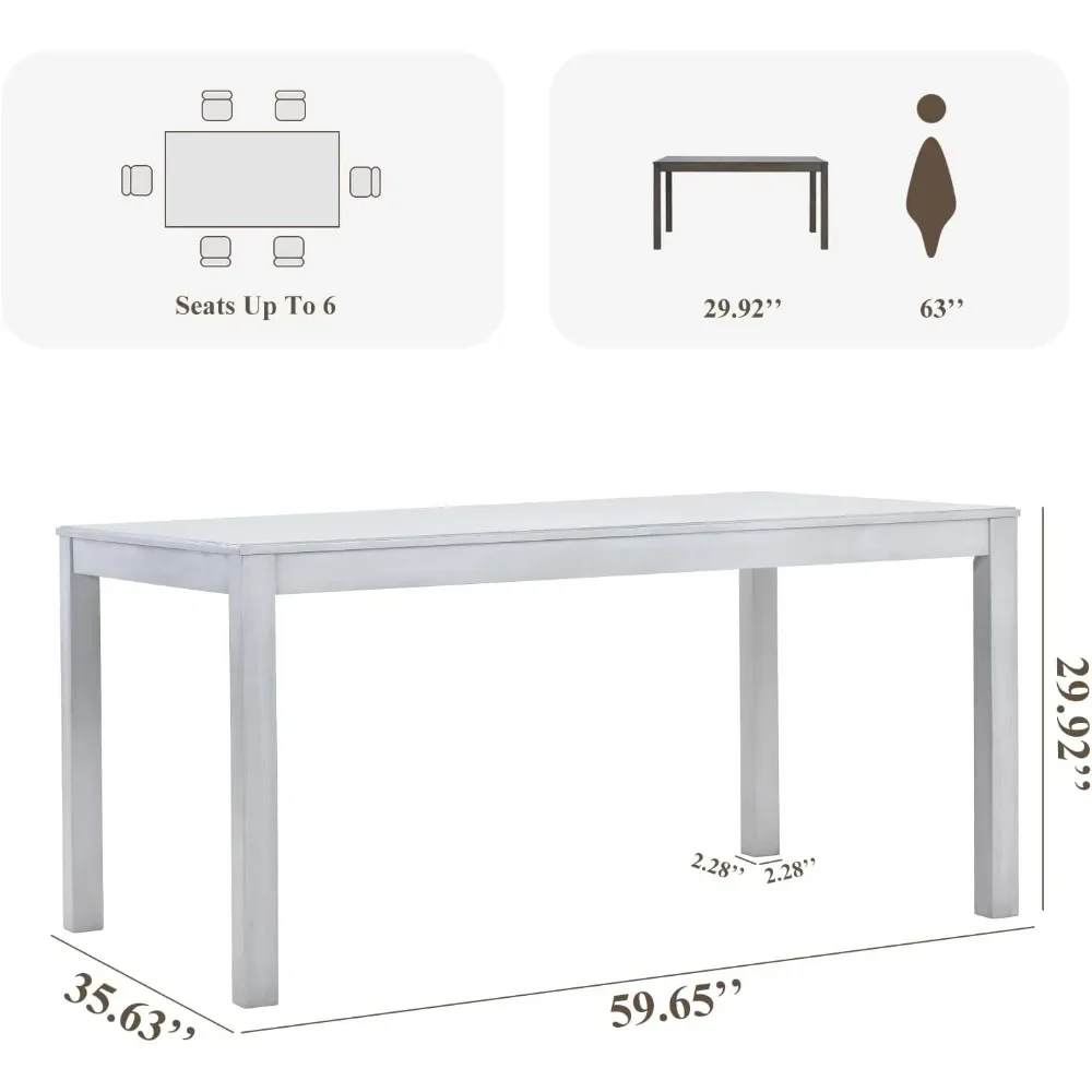 Wood Dining Table for 4 6 People, Rectangle Wooden Kitchen Table with Square Legs, Farmhouse Dinner Table for Dining Room, White