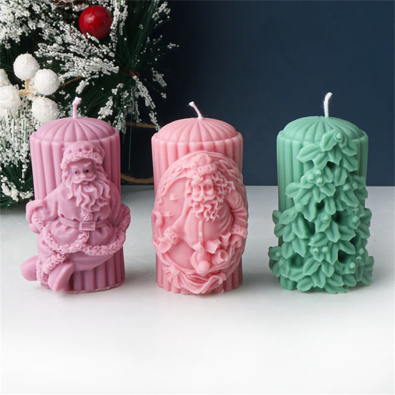 Nordic Style Christmas Silicone Mold - Santa Claus,Elk,Hat,Bear,and Christmas Tree Pillar Candle for Scented Candle Making Kit