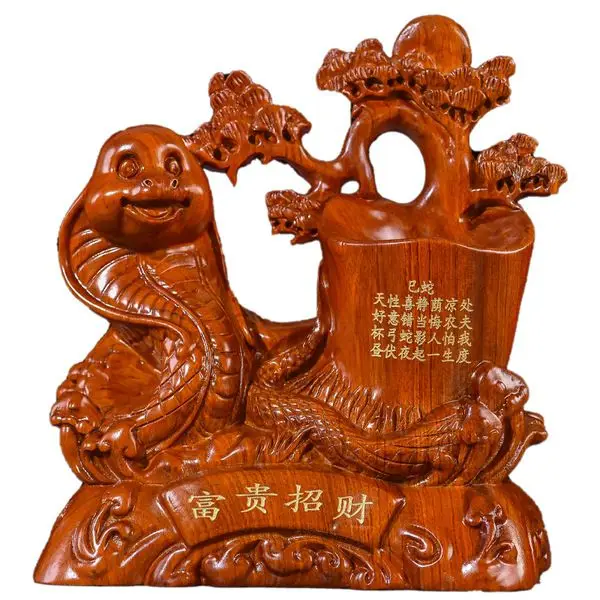 Pear wood carving snake ornament home solid wood carving pen holder office desktop lucky zodiac snake mahogany crafts