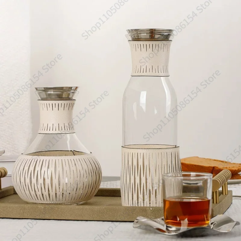 Slow Zhenmi White High-end Practical Desktop Tableware Leather Wrapped Food Grade Stainless Steel Kettle Thermal Insulation Pot