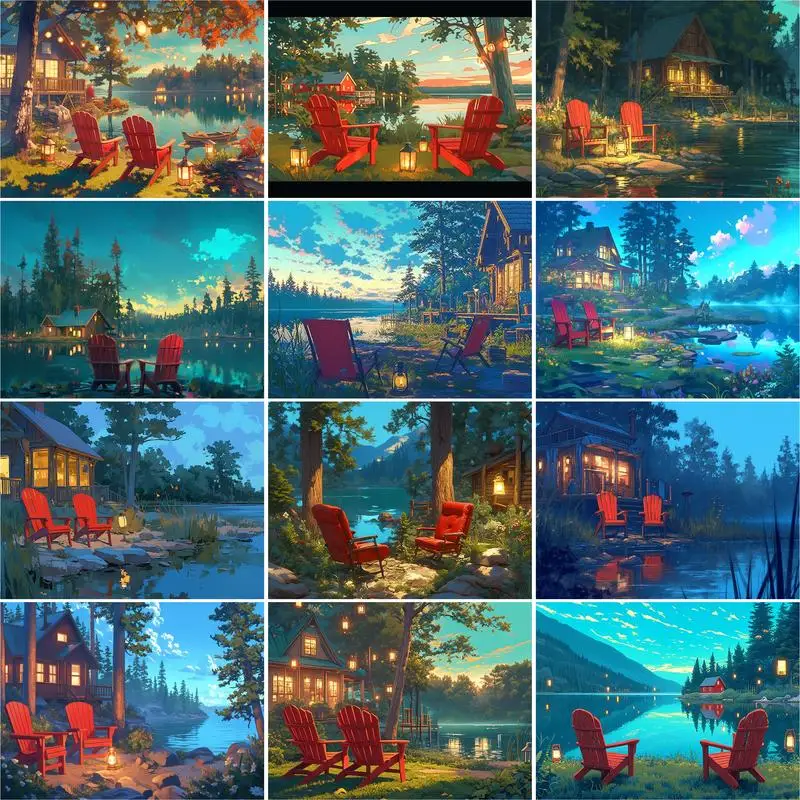 

GATYZTORY River Scenery Pictures By Number Kits Home Decor Painting By Number Natural Drawing On Canvas HandPainted Art Gift