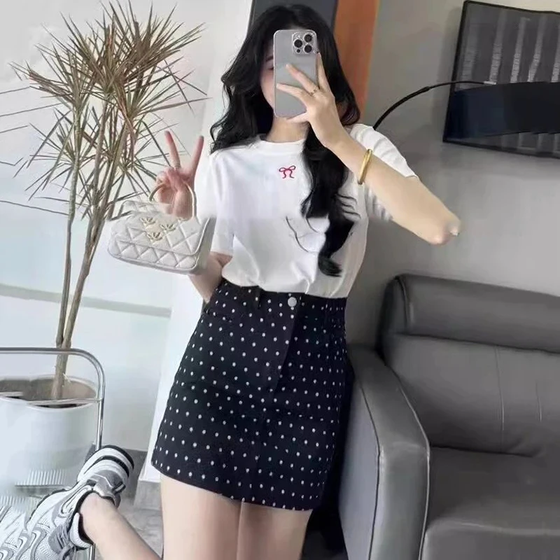 2026 Summer White Print High Waist Denim Skirt for Women Slim Fit and Slimming Wrap Hip Denim Skirts Elegant Denim Mini Skirts view 6