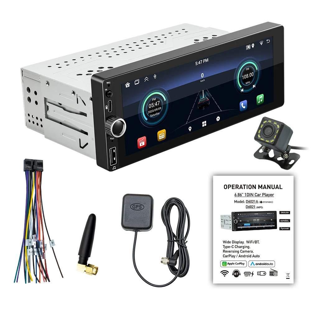 

Android 13 Car Stereo Single-Din GPS Navigation with 6.86 Inch Touchscreen Support WiFi/BT Connection RDS