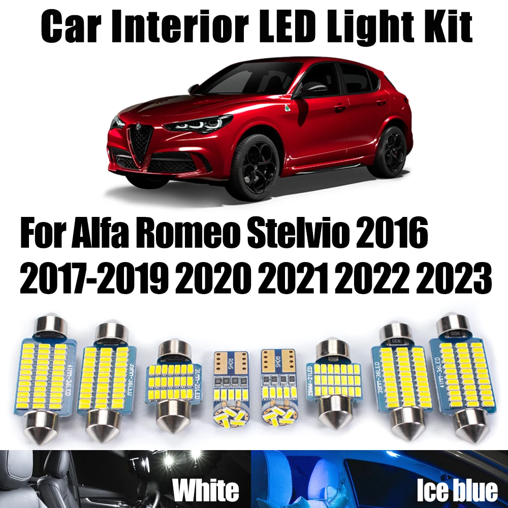 

11 шт. Canbus автомобильные светодиодные лампы для внутренней двери багажника, комплект лампочек для Alfa Romeo Stelvio 2016-2019 2020 2021 2022 2023 лампа зеркала косметического освещения