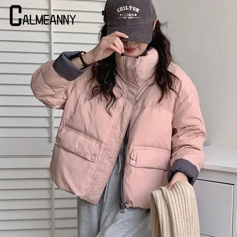 Women's Coat 2024 Winter New Style Korean Edition Turndown Collar Thicken Warm Cotton Jacket Pure Color Zipper Parkas Coats