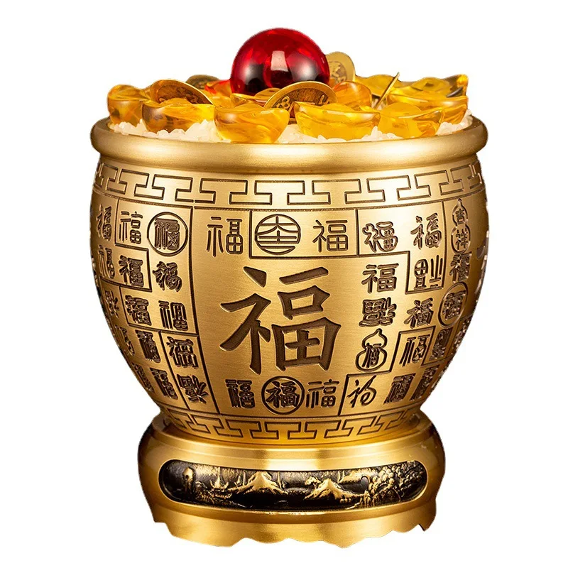 Pure Brass Rice Jar Lucky Baifu Copper Jar Rich Cornucopia Piggy Bank Desktop Ornaments Ashtray Baifu Cup Home Decoration