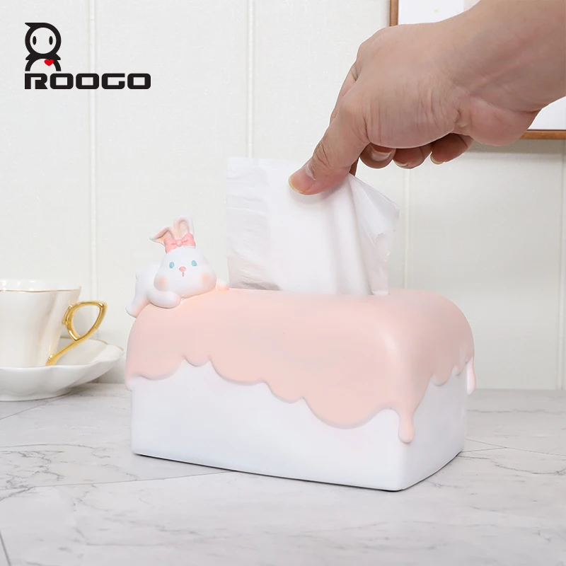 

Figurine Cute Tissue Canister Paper Holder Box Rabbit Panda Resin Paper Storage Box for Kitchen Living Room Home Decoration