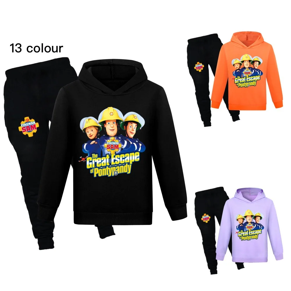 Fireman Sam Clothes Kids Firefighter Hoodie Pants 2pcs Set Boys Long Sleeve Tracksuit Baby Girl Casual Outfits Children Clothing