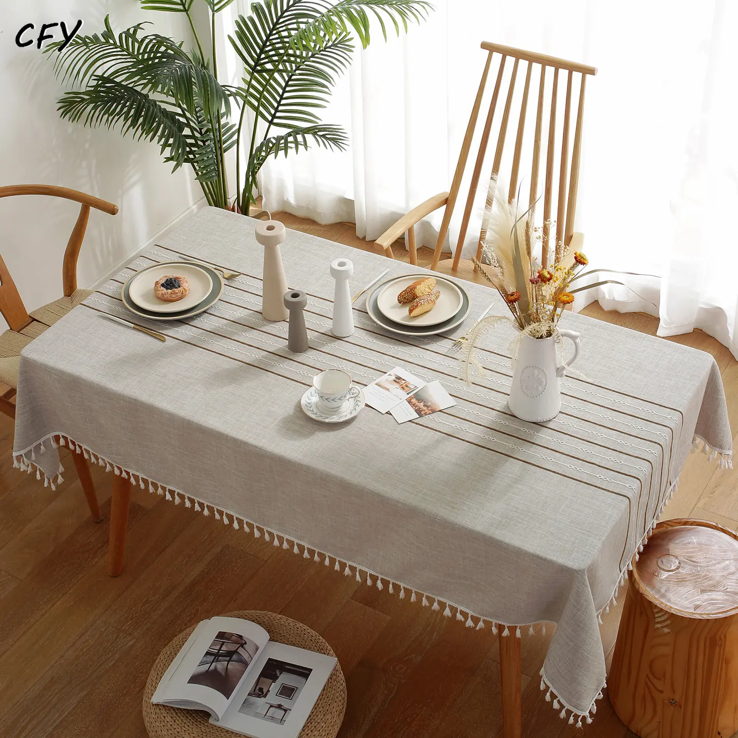 

American Linen Tablecloth Rectangular Tables Cloth With Tassel Waterproof Coffee Desks Cover for Dining Table Wedding Decor