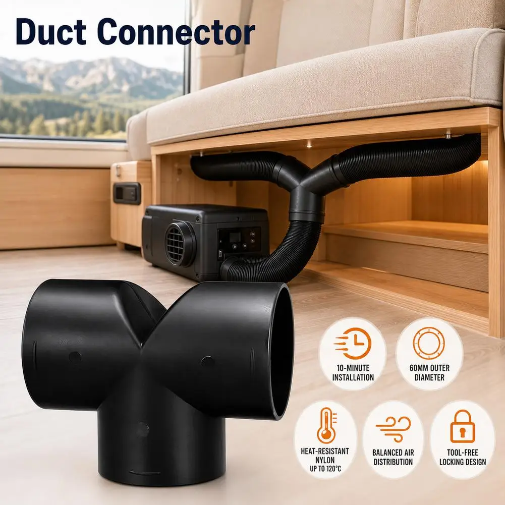 Air Diesel Heater Duct Connector 60mm T Y Elbow Vent Hose Pipe Fitting For Webasto Eberspaecher RV Camper