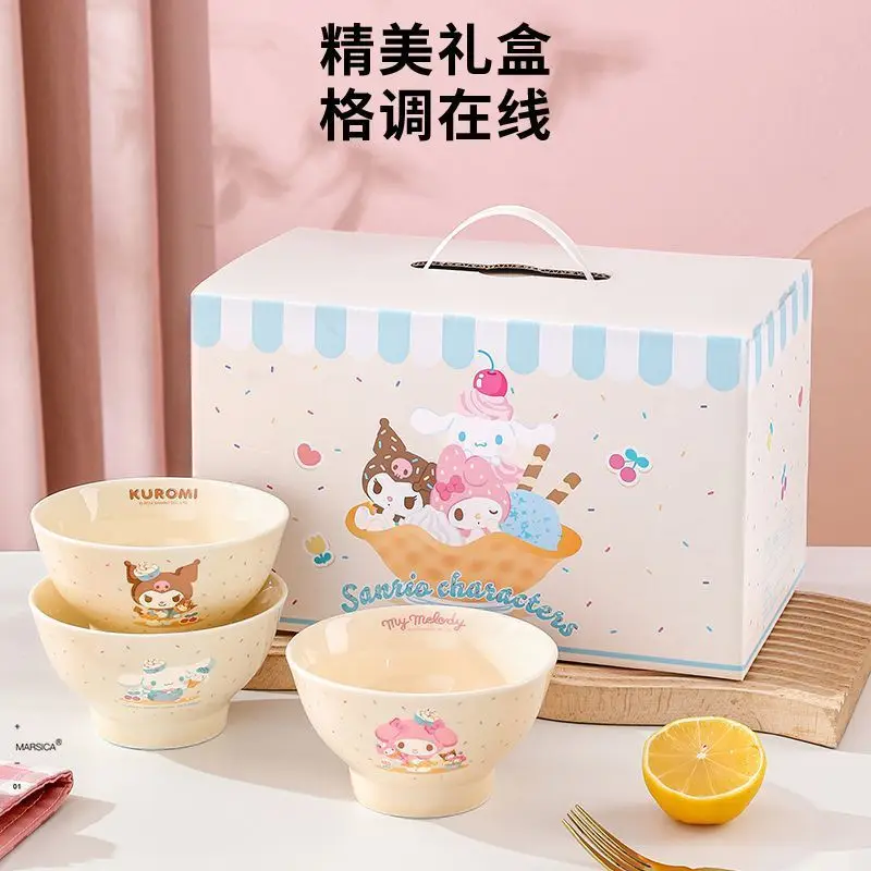 Sanrios Cinnamoroll nuevo cuenco de arroz de cerámica de dibujos animados hogar lavado antiescaldado estudiante comiendo lindo tazón de arroz para ensalada de sopa de fideos