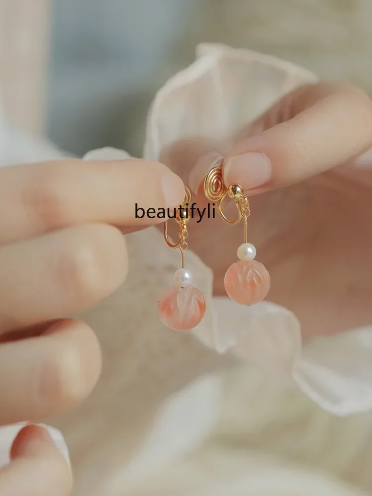 Natural freshwater pearls, lotus sterling silver earrings, light luxury high-end mosquito coil disc ear clips