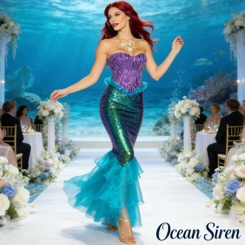 

Women Mermaid Role Play Costume European American Style Game Uniform Outfit Adult Stage Performance Party Dress Up Clothing