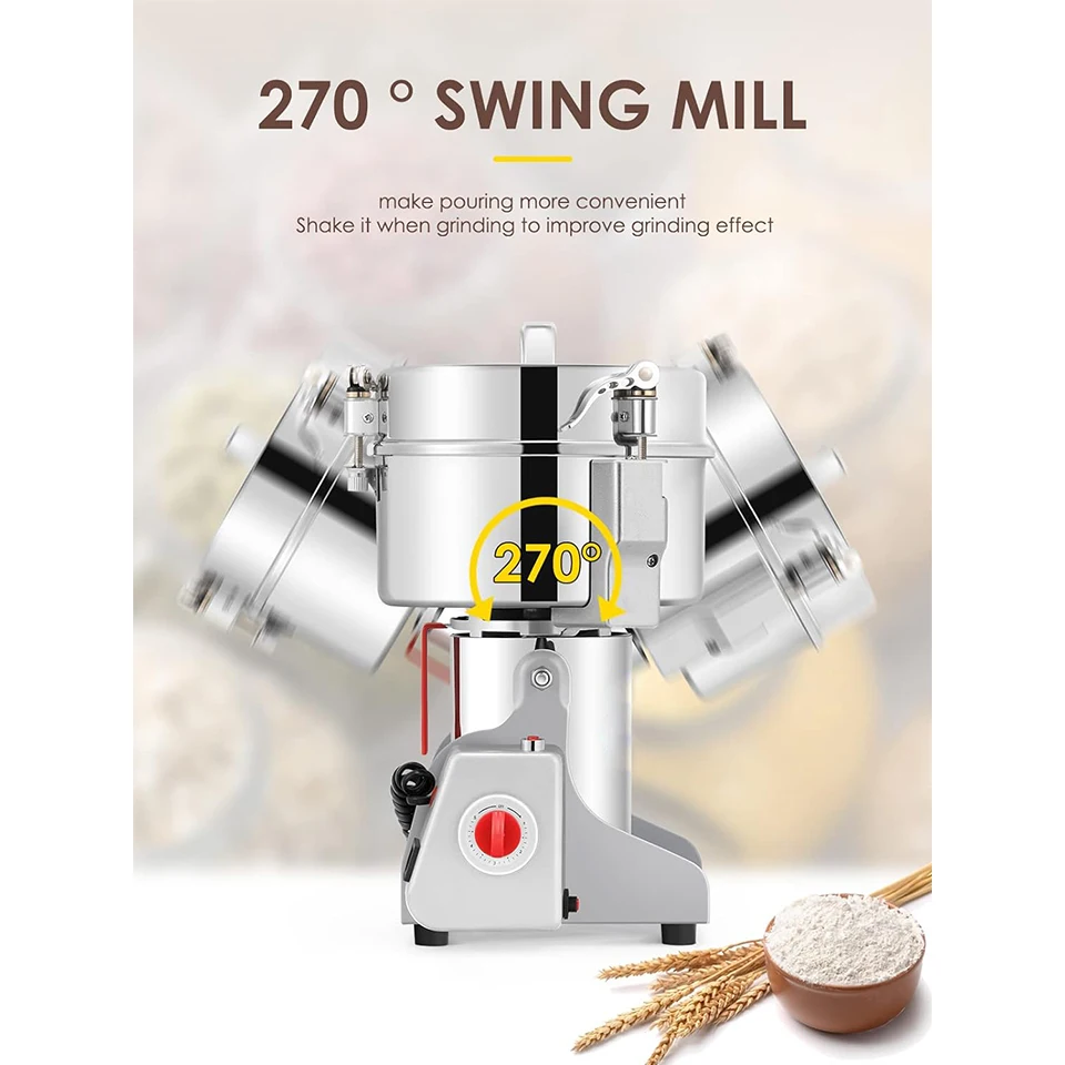 2500A Commercial Electric Grain Grinder Mill 2500g High-Speed Superfine Powder Machine for Dry Cereals Spices Herbs