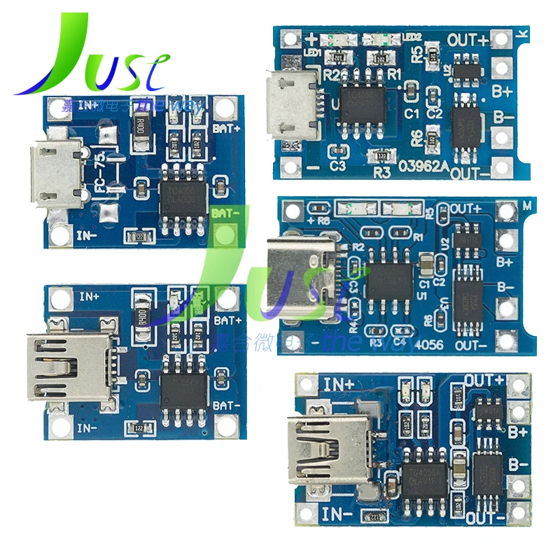 100ชิ้นไมโคร USB 5โวลต์1A 18650 TP4056ที่ชาร์จแบตเตอรี่ลิเธียมแผงวงจรที่มีการป้องกันฟังก์ชั่นคู่1A Li-ion