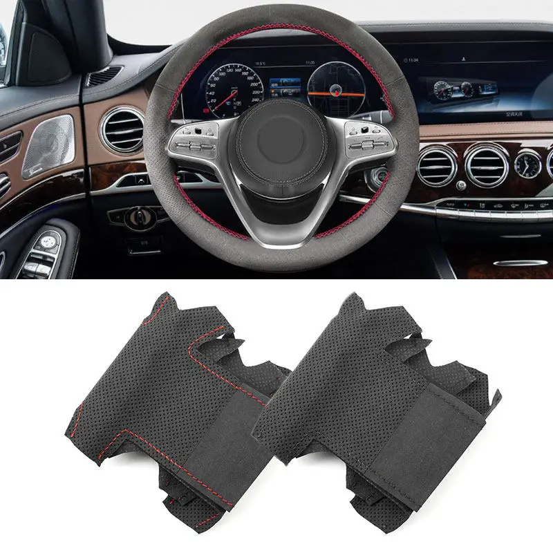 Hand Sewing Car Steering Wheel Suede Leather Cover For Mercedes Benz S Class W222 2017 2018 2019 2020 Sedan with Threads Needles