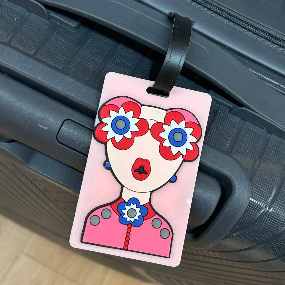 New Soft Silicone Luggage Tag with Lanyard Anti-lost Suitcase Identifier Tag Funny Girl Boarding Pass Tag