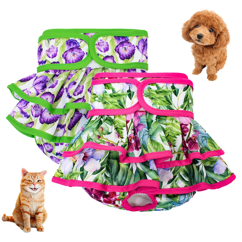 Floral Printed Dog Diapers Female Dog Diaper Dress Dogs Cat Washable Menstruation Underwear Pet Protective Trousers DIY Handy