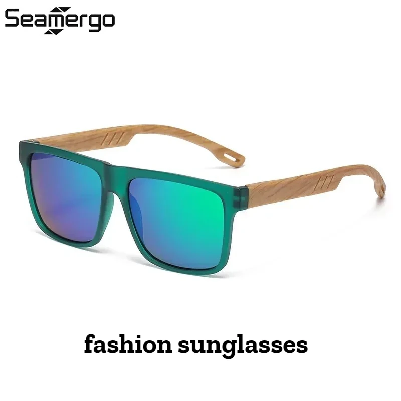 

SEAMERGO Men's and Women's Retro Wooden Design Sunglasses Outdoor UV400 Sunglasses Men's Classic Square Sports Sunglasses