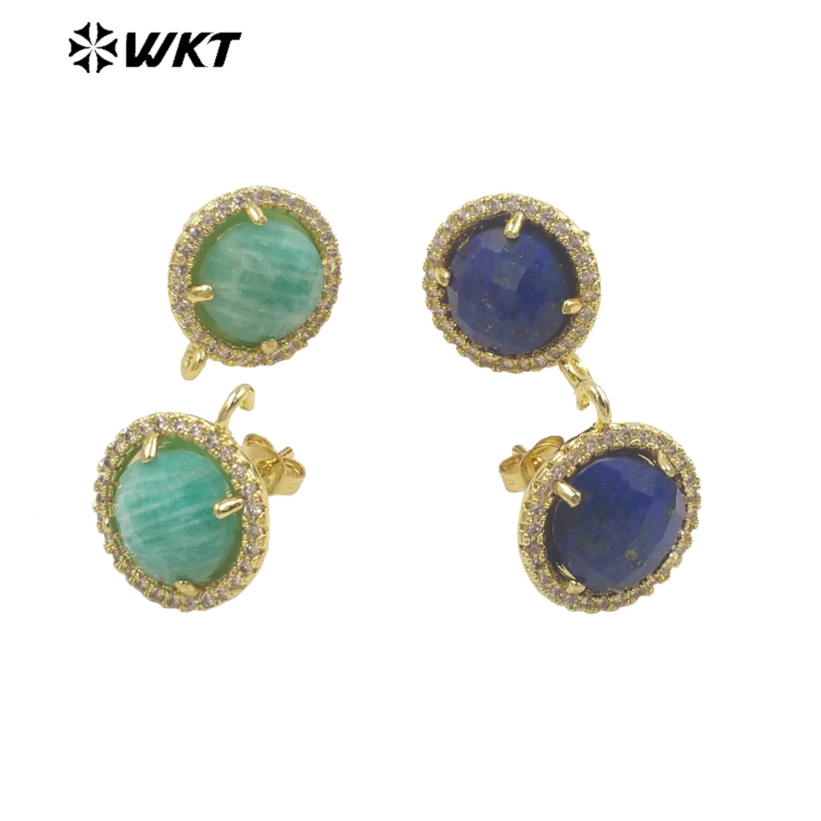 

WT-JFE82 WKT Elegant 10mm Round 18k gold plated claw setting stone earring hoops for DIY Making fashion gemstone studs findings