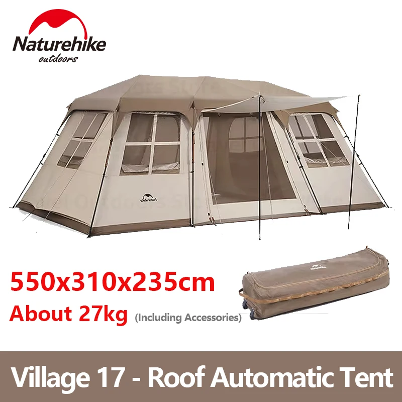 Naturehike Village 17 One-touch Tent Cabin Automatic Tent for Family 13㎡ Outdoor Camping Travel Waterproof 300D 2 Rooms 1 Hall