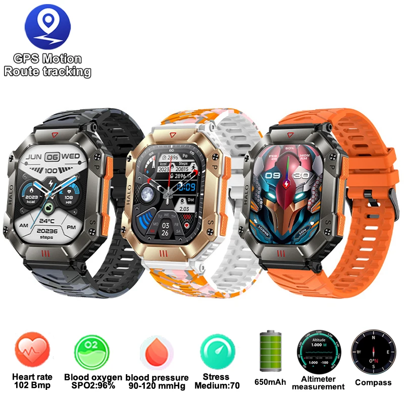 

New Military Smart Watch Men IP67 Waterproof 650mAh Battery Ultra Long Standby Compass Bluetooth Call Outdoor Sports Smartwatch