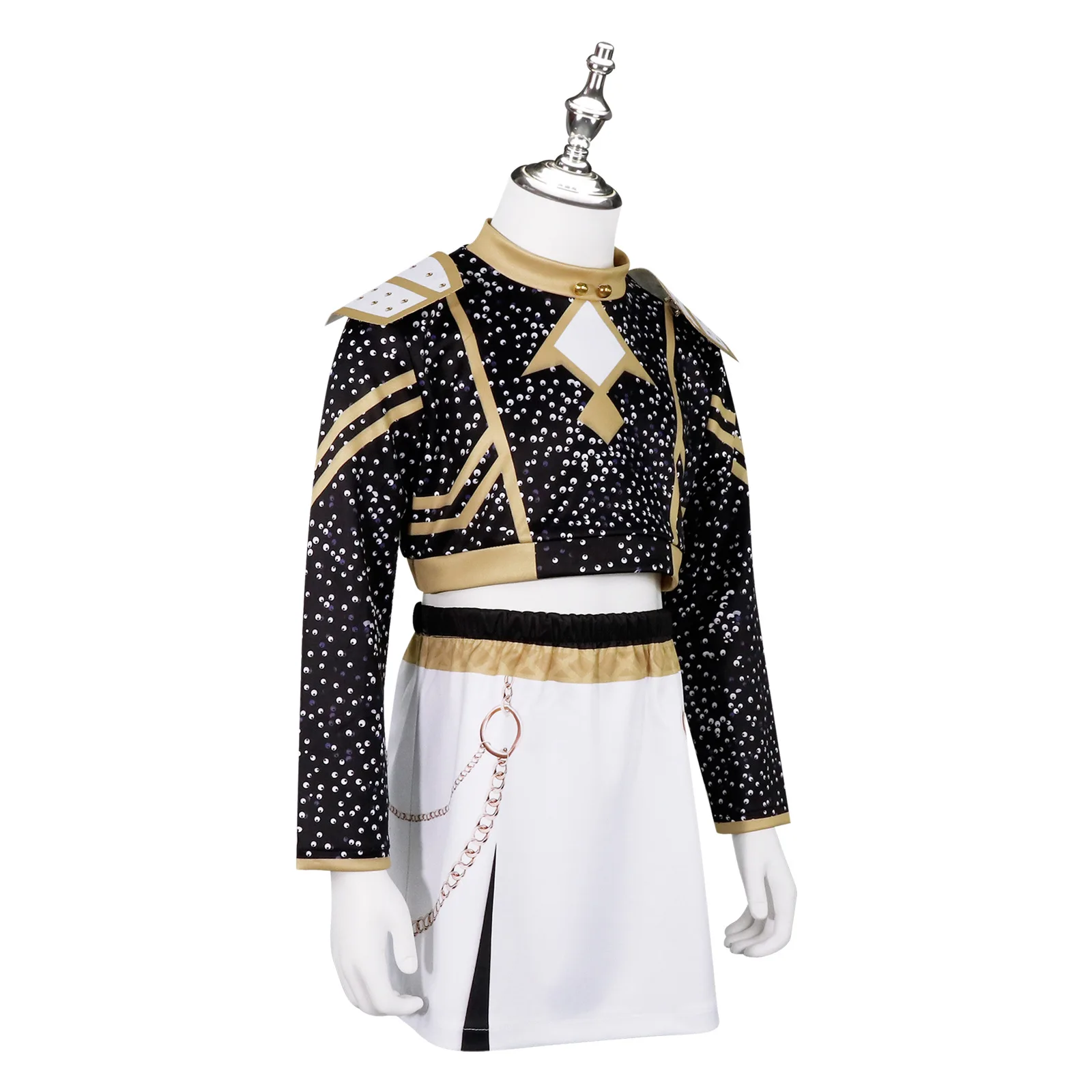 Bambini Rumi Zoey Mira KPop Demon Hunters Costume Cosplay Parrucca Set Abito nero dorato per Halloween Party Gioco di ruolo Outfit