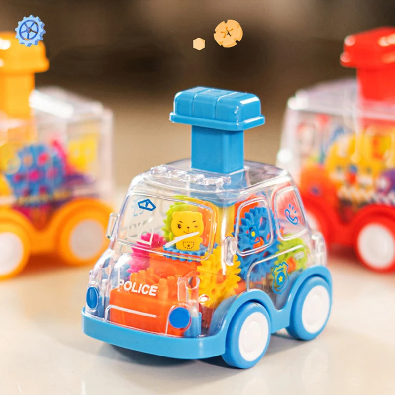 Press Gear Car Children's Toy Car Pull Back Boy Children Inertial Transparent Car Puzzle Animals Sliding Car Gifts