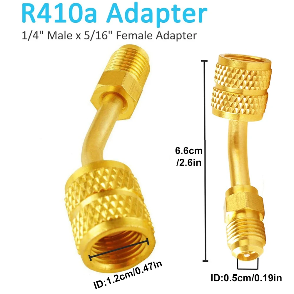 1Set R410a Charging Vacuum Port Adapter Brass Converter with Thimble 5/16 Inch Female Quick Coupler to 1/4 Inch Male Flare