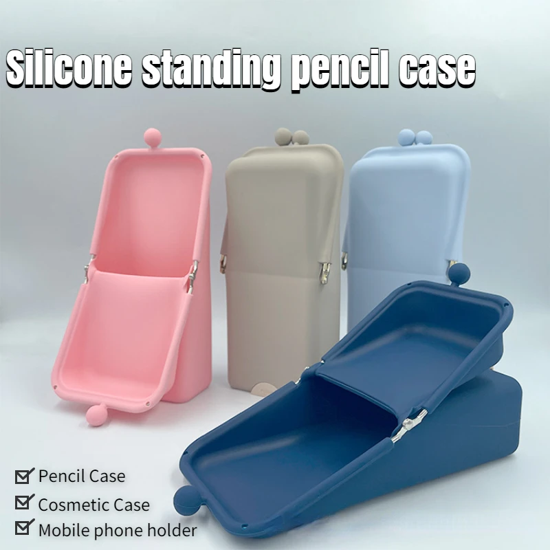 

Stand Up Pencil Case Silicone Desk Pen Case Organizer Multifunctional Mobile Phone Bracket Function For Student Stationery Gift