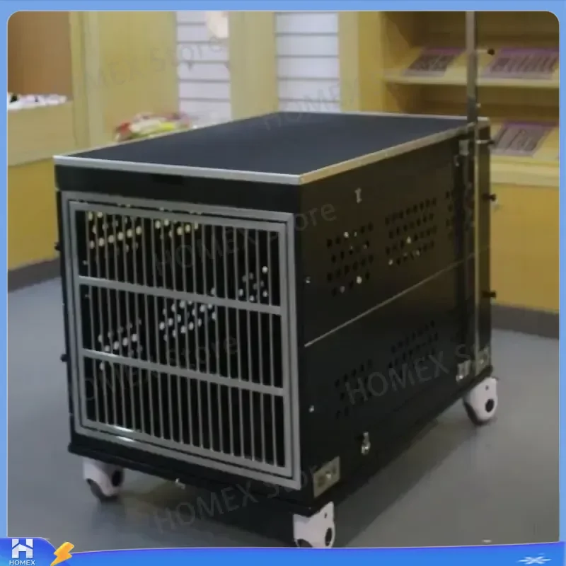 Foldable Aluminum Dog Show Cage with Grooming Table 4 Wheels Large Capacity Pet Trolley Durable Single Dog Crate Aviation