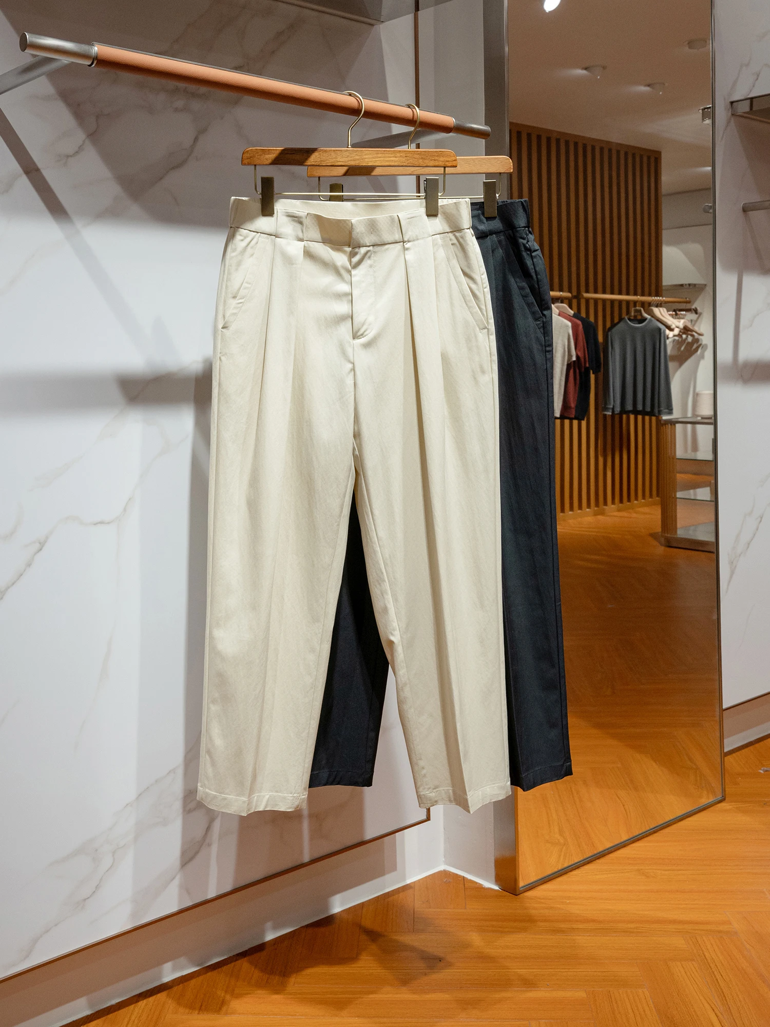 

Мужские повседневные брюки прямого кроя из шелковой смеси, прохладные и комфортные, весна-лето, со средней посадкой, на молнии, повседневные брюки