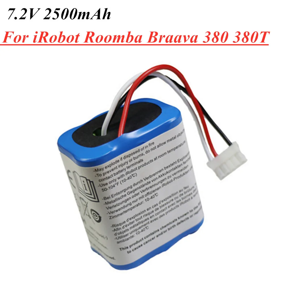 1PCS 7.2V 2500mAh Ni-MH Rechargeable Battery for iRobot Roomba Braava 380 380T Mint 5200c AA NiMH 2500mAh 2.5Ah Battery